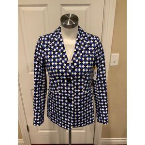 Kate Spade Blue & White Geometric Circular Patterned Blazer, Size 00